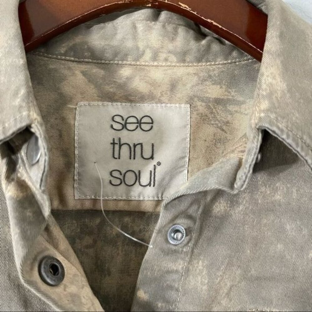 See Thru Soul Snap Button Down Shirt Tie Die Long Sleeve Light Jacket - Picture 8 of 9